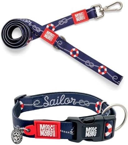 Max & Molly Urban Pets Smart ID Dog Collar - Soft Neoprene, Waterproof, Machine Washable, Power Buckle, Gotcha! QR Tag & Custom App Profile, Sailor L