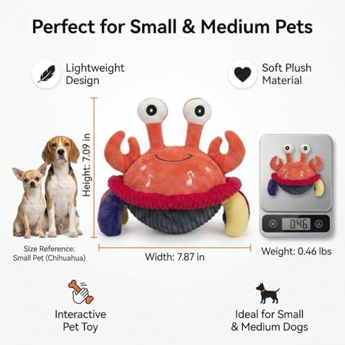 Interactive Talking Dog Toy with Voice Recording & Singing, Jumping Crab Plush, Moving Bouncing Pet Toy, USB-C Rechargeable for Small & Medium Dogs & Cats