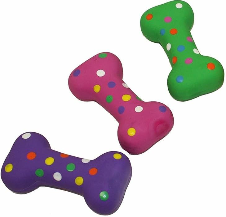HDP Latex Dog Squeaker Bone Toy Color:Small/Med Bone Size:Pack of 3
