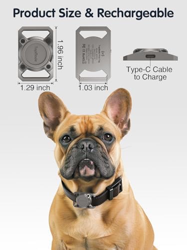 TopMade Smart Pet Tracker with Collar Holder, Cat Dog Tracker Compatible with Apple Find My, Anti-Lost Device Find Tag for Dogs, Cats, Pets, Luggage, Bag Straps, Not a GPS Tracker, Gunmetal