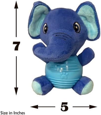 Blue Elephant Plush Chew Toy for Dogs, Soft Plush Dog Toy with Durable Ball for Small, Medium, Large Dogs.