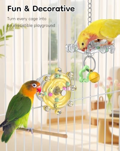 Pawfly 2 Pcs Bird Toys for Parakeets, Colorful Spinning Wheel Chew Toys, Interactive Spinner Rattle Parrot Toys, Cockatiel Toys, Parakeet Toys, Bird Cage Accessories for Entertainment Chewing Exercise