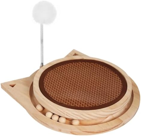 Natural Sisal Cat Scratcher with Ball, Round Kitten Scratching Pad Track and Spring Cat Toy Interactive Cat Toys for Indoor Cats Kitten Toys Enrichment Puzzle Play Exercise
