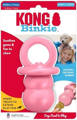 KONG Puppy Binkie, Natural Rubber Teething Toy, for Medium Puppies, Pink
