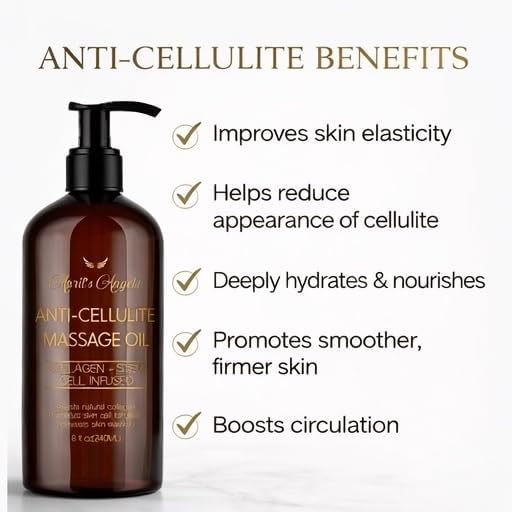 April's Angels Anti-Cellulite Massage Oil with Collagen & Stem Cell Infused. Skin Elasticity, Firmness, Deep Hydration. 8 fl oz