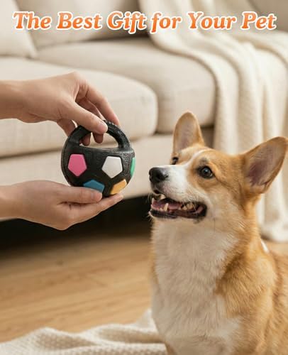 TPR Dog Soccer Ball Toy with Handle, Mellow Dog Calming Ball, Durable Interactive Animal Football Toys Without Squeaky Tennis Inside