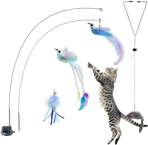 Cat Toys Interactive Hands-Free 8 Pack Cat Toys for Indoor, | Cats Toy Wand Natural Bird Feather,Hanging Door Lure Kitten Toy, Suction Cup Pet Playing,Suction Cup Pet Indoor