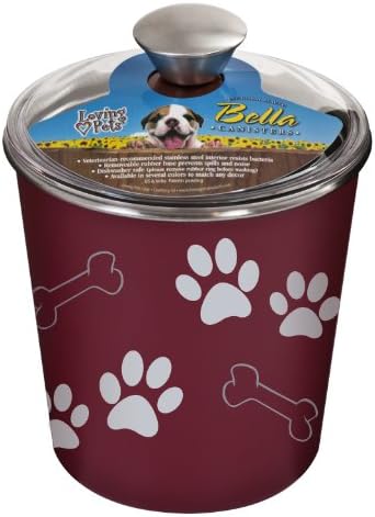 Loving Pets Bella Dog Bowl Canister/Treat Container, Merlot