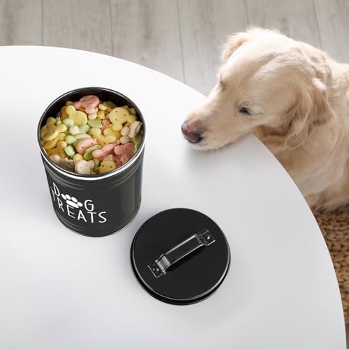 OUTNILI Extra Large Dog Treat Container Airtight - 9" Tall X 6" Round Black Dog Treat Jar for Kitchen Counter - Rustic Treat Storage Canister for Dogs, Cats, Small Animals