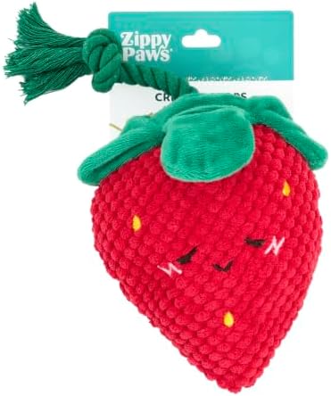 ZippyPaws Crinkle Crops Strawberry Plush Dog Toy – Crinkle Interactive Fruit Toy for Dogs