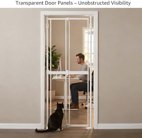 unipaws 75" H Transparent Cat Safety Gate, Auto Closing and No Drilling | Fit for 75"-98" Height and 21"-34" Wide Opening, Extra Tall Cat Door for Doorway, Stairs