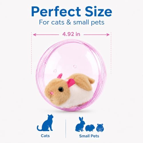 Self Rolling Interactive Cat Ball, Automatic Moving Cat Toy with Plush Animal Inside, 360° Rolling Cat Chasing Ball with Transparent Ball for Cats Dogs Small Pets (Pink,White/Brown Mouse)