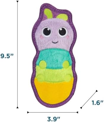 Outward Hound Tough Skinz Dog Toy, Durable Plush with 2X Lining, No Stuffing, Jumbo Squeaker, Caterpillar, 9.5"