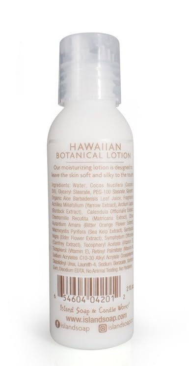 Island Soap and Candle Works Jasmine Scented Body Lotion for Men and Women - Paraben Free Body Moisturizer - Hydrating Hawaiian Skincare - Pikake Jasmine - 2 Fl Oz. Travel Size Bottle