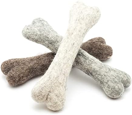 Glaciart One Felted Wool Dog Chew Bone (3 Pcs)| Durable Dog Chew Toy, Puppy Chew Toys for Teething & Dog Teeth Cleaning | Pet Toys Fetch Games & for Anxiety/Boredom | Great for Small or Medium