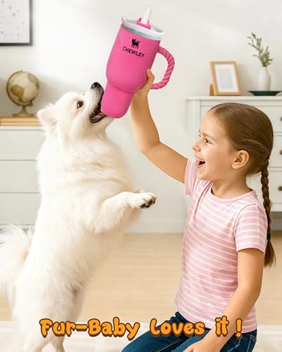 Swooflia Funny Plush Rope Dog Toy Squeaky - Cup Interactive Stuffed Dog Toy for Puppies Medium Small Breed Dogs to Keep Them Busy, Cute Birthday Squeaky Plush Gift