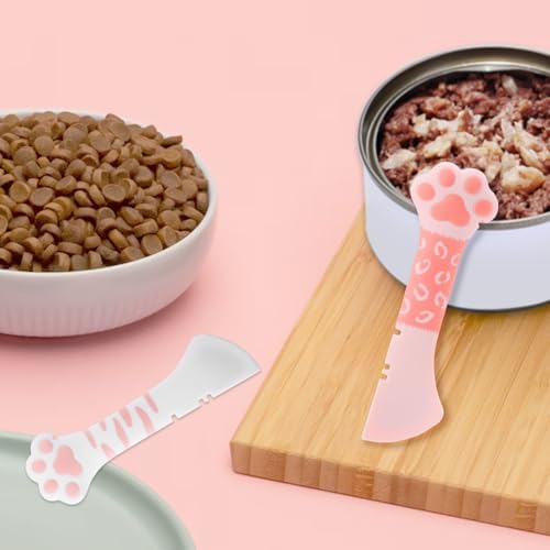 lasuroa 2pcs Cat Dog Food Spoon, Silicone Paw Spoon for Wet Food Versatile Pet Spatula Cute Shape Mixing Spoons Can Opener Mini Treat Dispenser for Cat Dog Supplies (Pink & White)