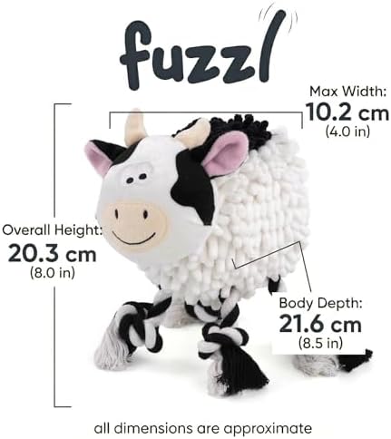 Fuzzl Farmyard Friends Dog Toy β Molly Moo Cow β Large Soft Noodle Fabric Plush with Durable Rope Legs β Interactive Tug Chew & Comfort Toy for Dogs
