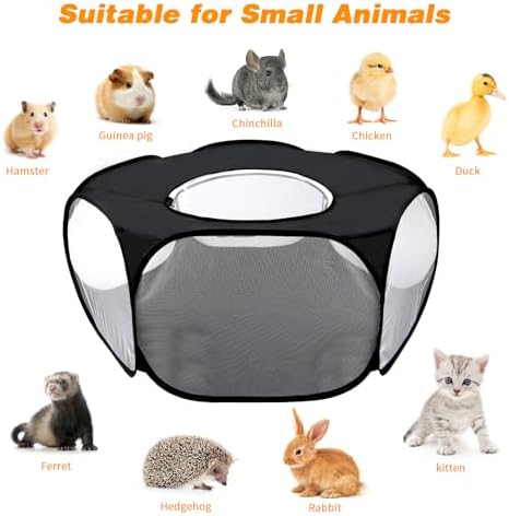 Rypet Guinea Pig Playpen Pop-Up, Outdoor Yard Fence for Pets,Tent Black