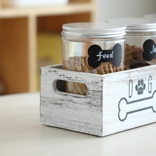 Dog Treat Container with 3 Airtight Jars, Wooden Pet Food Organizer