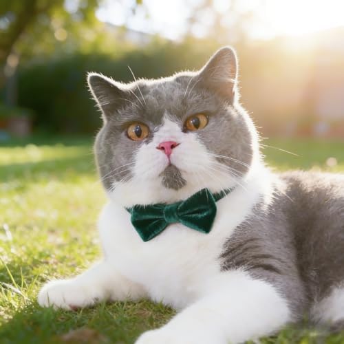 THAIN Personalized Cat Collar with Bell and Bowtie Breakaway QR Code Name Smart ID tag Quick Release Soft Comfortable Collar for Cats and Kittens (Green)