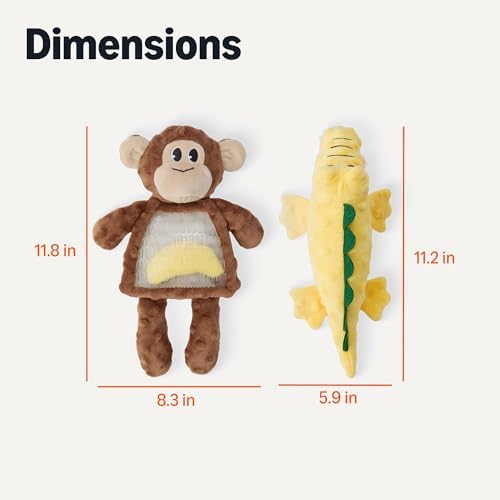 Amazon Basics Monkey and Alligator Interactive Dog Squeak Plush Toys for Puppies, Small and Medium Dogs, 2-Pack