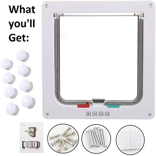 Sailnovo Cat Door Flap X-Large(Outer Size 9.64" x 11.22", 4-Way Locking Cat Flap for Interior Exterior Doors,Quiet, ABS Material, Weatherproof Pet Door for Cat/Doggie (Weight<27.54lb) White