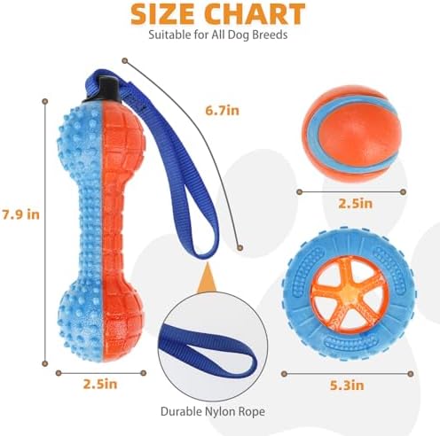 KOOLTAIL Floating Dog Toys,3 Pack TPR Water Pool Fetching Toy with Durable Rope for Small Medium Large Dogs,Bright Bumper Interactive Dog Chew Toys for Summer Outdoor Pool,Training&Teething