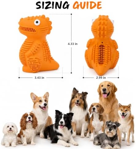 Stuffable Dog Toys for Chewer, Natural Rubber Treat Dispensing Dog Toys, Dog Chew Toy for Medium Dogs, Interactive Puzzle Dog Toy, Tough Dinosaur Treat-Filling, Teething Cleaning, Fetch & Training