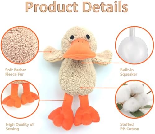 JKW Soft Stuffed Duck Squishy Toy for Dogs,Plush Squeaky Puppy Toys