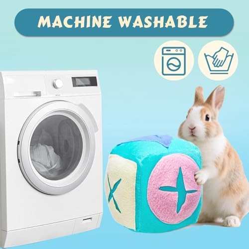 Large Rabbit Foraging Toy with Bell, Washable Snuffle Ball for Rabbits Toys Interactive Puzzle Bunny Toy Treat Dispenser Encourage Natural Foraging Skills Slow Feeder for Small Animals - Blue