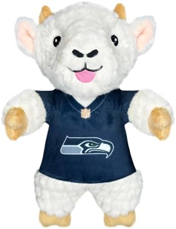 Pets First NFL Seattle Seahawks Goat Plush Toy for Dogs and Cats with Squeaker, Wearing a Team Jersey! Fun & Sporty Goat Shaped Dog Chew Toy, Interactive Pet Toy
