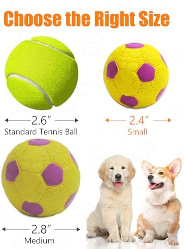 Squeaky Dog Balls, Interactive Funny Puppy Chew Toys for Fetch Play to Keep Them Busy, Latex Rubber Pet Tennis Soccer Ball Toy Bundle (8 Pack) for Puppies Small Breed Dogs