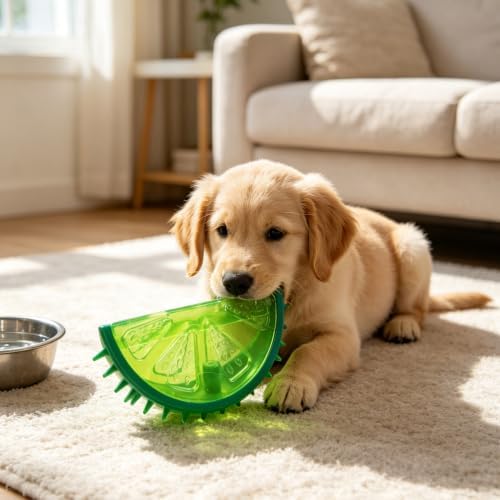 HERCHR Freezable Dog Chew Toy, Fruit Shapes Squeaky hot Weather Cooling Pet Teething Toy Soft Interactive Puppies Chewing Training Tool for Small Medium Dogs (Pineapple)