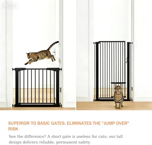 55.11" Extra Tall Pet Gate With Small Cat Door - 29.5-40.6 Wide, No Drilling Pressure Mount Kit for Cats and Dogs, Indoor Doorways, Living Room, Bedroom - Black
