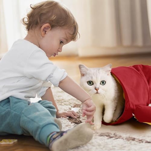 Spardar 2-in-1 Bunny Tunnel Bed, with Removable Mat Hideout, Red