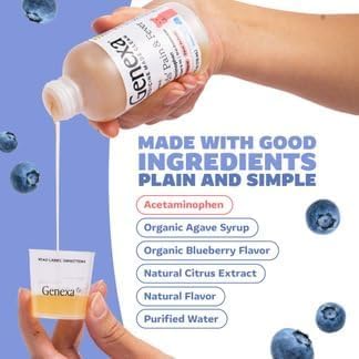 Genexa Kids’ Clean Pain & Fever Acetaminophen Chewables, Dye Free, 0% Artificial Additives, Delicious Grape Flavor, Chewable Medicine for Children 2-11, 80 mg per Tablet, 24ct