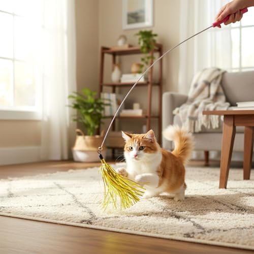 12 Pcs Cat Wand Toy Replacement with Bell Metallic Foil Tassel