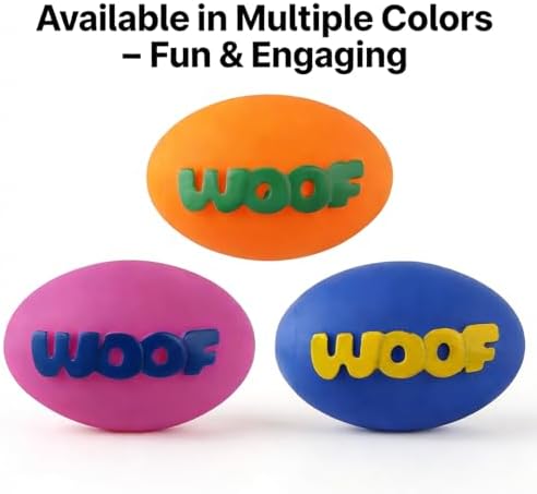 2-Pack Squeaky Rubber Football Dog Toys, Durable Chew & Teething Toy for Small & Medium Dogs, Interactive Fetch & Teeth Cleaning, WOOF Text (Purple, Small)