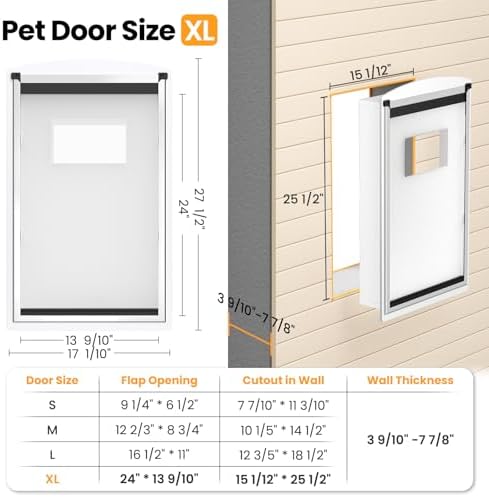 X-Large Dog Door for Wall, Weatherproof Steel Pet Entry Door | Telescoping Tunnel, Magnetic Flaps, 2 Sliding Lock Panels, Weatherproof Structure, Easy to Install