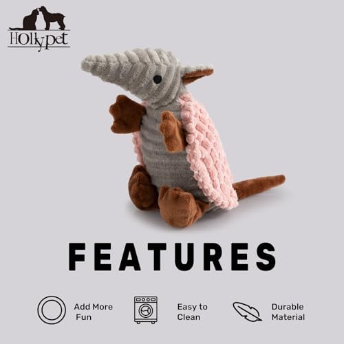 Hollypet Armadillo Squeaky Puppy Dog Toys for Small Medium Dogs, 8"
