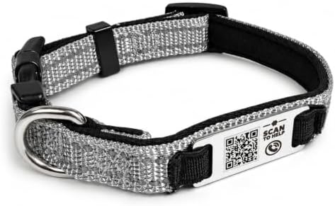 MYLUCKYTAG QR Code Dog Collar Stainless Steel Slide-On ID Tag, Laser Engraved Smart Pet Collar, Free Online Profile & Scan Alerts