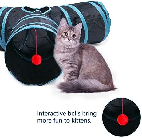3 Way Cat Tunnel Collapsible Fun Pet Play Tube Toys for Cats, Kittens, Puppies & Rabbits - Portable Tunnel with Hanging Ball for Indoor Play, Hideout & Exercise