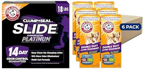 Bundle of ARM & HAMMER Clump & Seal Slide Platinum Multi-Cat Clumping Cat Litter, 18 lbs + ARM & HAMMER Cat Litter Deodorizer Double Duty, 30 oz, 6 Pack