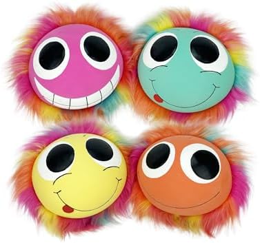 Multipet Albert Ball Dog Toy, Colorful Rainbow Fur, Funny Face Plush Ball with Squeaker Ball