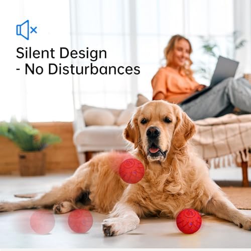 Moving Dog Toy, Interactive, Bouncing and Rotating, Silent Foam Material, IP54 Waterproof Rating, Smart Active Rolling, Stimulation Toys for Medium and to Keep Them Busy (Pink)