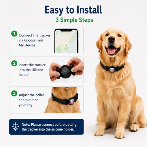 GPS Dog Tracker Collar, Android Only Pet Tracker with Adjustable Collar Compatible with Google Find My, Waterproof Smart Tag Dog Collar, No Monthly Fee, for Small Medium Large Dogs
