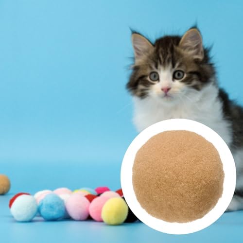 Cat Toy Pom Ball, Interactive Cat Ball Toys Fuzzy Pompoms (Plush, 1.2Inch, 30Pcs, Khaki) for Kittens Pet Enrichment Training Play Indoor