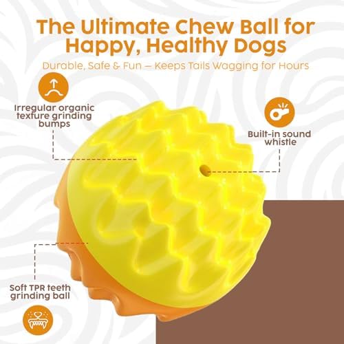 Dog Toy Bundle for Aggressive Chewers – Durable Chew Ball & Treat Dispenser – Tough Dog Toys for Large Dogs, Heavy Chewers – Non-Toxic Rubber, Interactive, Teeth Cleaning, Indoor/Outdoor Play