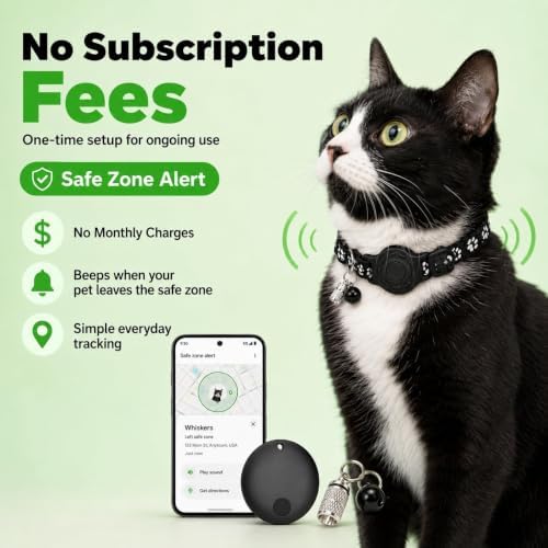 GPS Collar for Cats (Android Only) Pet Tracker, Soccer Style Smart Tag Compatible with Google Find My, Waterproof No Monthly Fee Cat Tracking Collar, Game Day Football Design for Pet Safety
